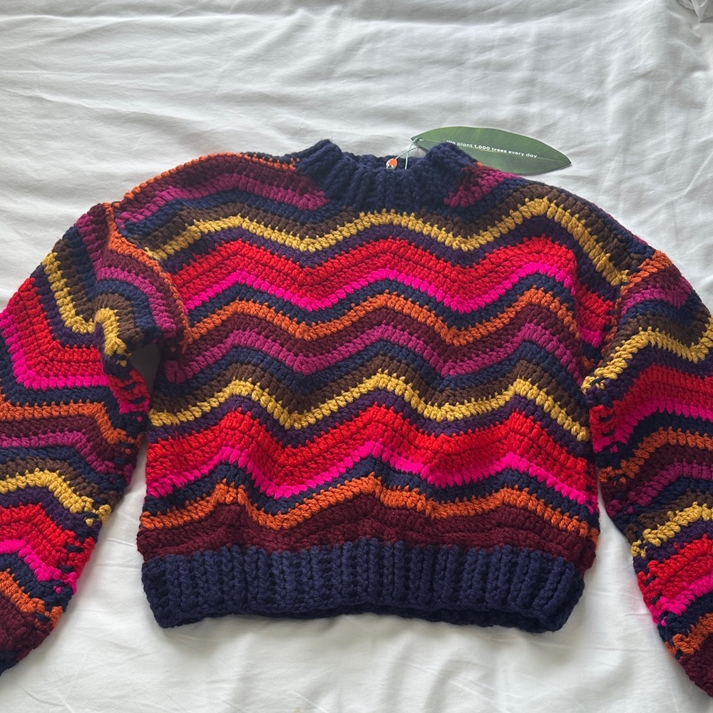 NWT FARM Rio Colorful Waves Crochet Sweater - Picture 7 of 15